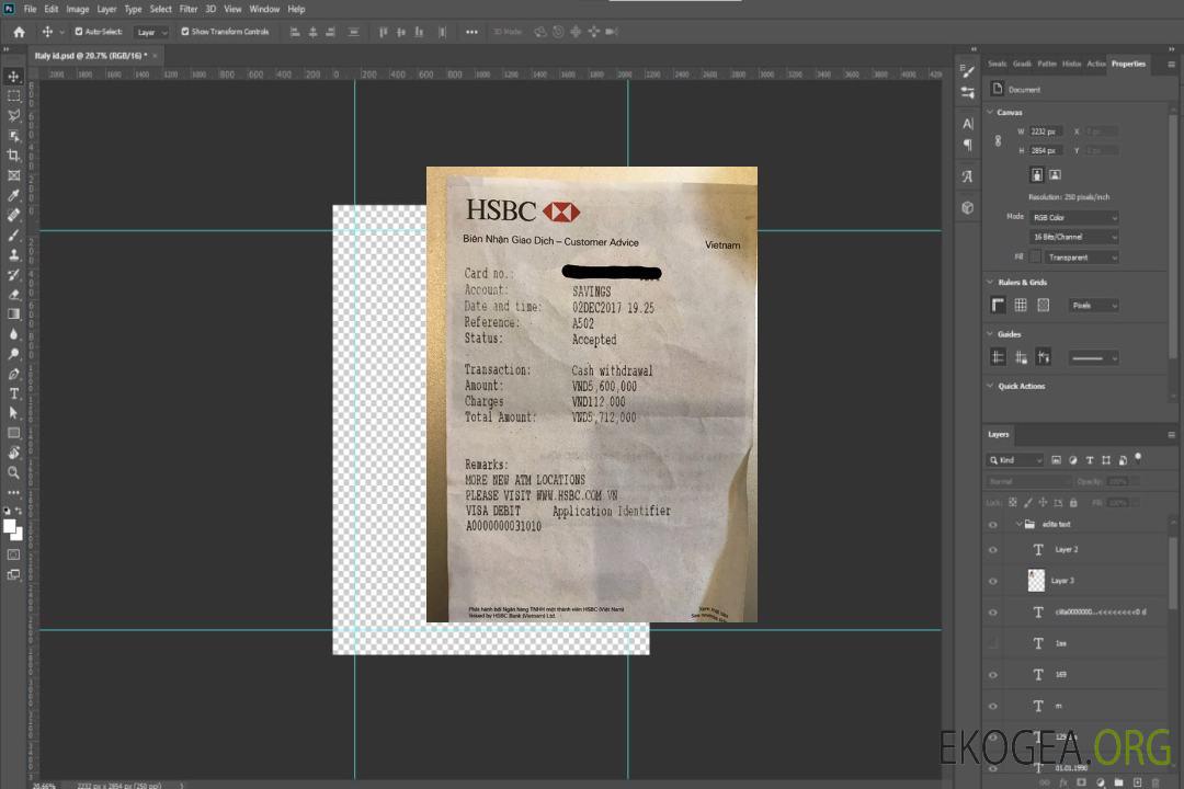Reçu bancaire HSBC du Vietnam template